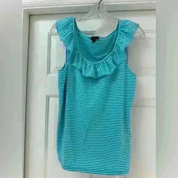 TALBOTS RUFFLE SQUARE NECK SHELL - AMALFI STRIPE SIZE XL - Picture 2 of 8